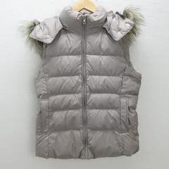 G■ユニクロ/UNIQLO ウルトラライトダウン ベスト フード ファー付き/211-128593【XL】ベージュ/LADIES/L21【中古】■