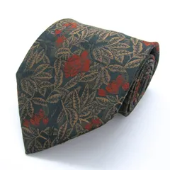 イヴ・サンローラン ブランドネクタイ YSL 総柄 花柄 リーフ柄 シルク PO メンズ カーキ YVES SAINT LAURENT 【中古】