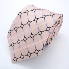 キミジマ ブランド ネクタイ 格子柄 小紋柄 シルク 日本製 PO メンズ ピンク KIMIJIMA PARIS TOKYO 【中古】