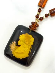 K18金具　琥珀　アンバー　ネックレス　11.7g