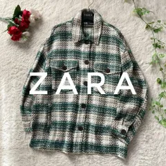 ZARA　テクスチャー入りチェック柄シャツジャケット　イタリア製生地　XL相当　グリーン　ザラ