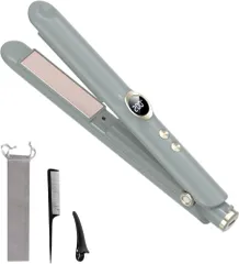 ヘアアイロン コードレス 【デジタル表示 150℃～220℃温度設定】 ミニ ストレート カール 2WAY Type-C充電式 6000mAh大容量バッテリー 20分自動電源OFF 誤起動防止ロック 収納バッグ付 日本語説明書付き (グレー)