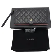 超レア CHANEL マトラッセ キャビア ロングウォレット ストラップ付 ブラック