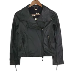 Q キュー 秋冬 羊革 本革 リアル ラム レザー★ ダブル ライダース ジャケット Sz.2 レディース 黒
