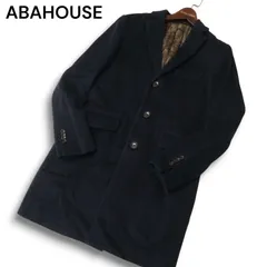 ABAHOUSE アバハウス 秋冬 中綿★ 裏カモフラ柄 メルトン ウール チェスター コート Sz.2 メンズ 紺 ネイビーのサムネイル