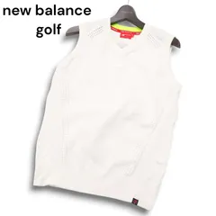 new balance golf ニューバランス ゴルフ 通年 ロゴ★ Vネック ニット セーター Sz.4　メンズ 白
