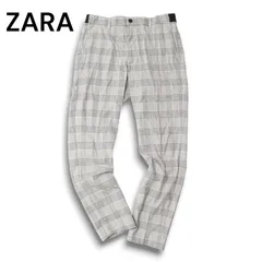 ZARA ザラ マン 通年 現行タグ★ ストレッチ グレンチェック スラックス テーパード パンツ Sz.M メンズ グレー