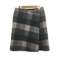 イエナ IENA スカート 台形 ラップ ミニ リバーシブル 2WAY ウール チェック 無地 40 グレー ベージュ