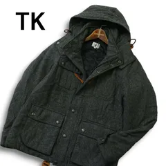 TK タケオキクチ 秋冬★ ウール ツイード フーディー 中綿 ブルゾン ジャケット Sz.2 メンズ 灰 グレー