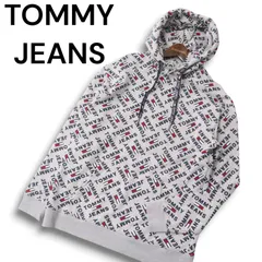 TOMMY JEANS トミーヒルフィガー 通年 スウェット★ ロゴ総柄 プルオーバー パーカー フーディー Sz.M メンズ 灰 グレー
