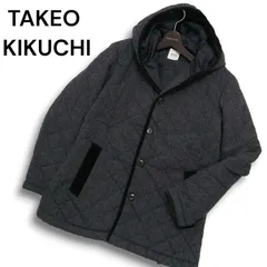 TAKEO KIKUCHI タケオキクチ 秋冬★ ウール ツイード キルティング フーディー 中綿 コート Sz.2 メンズ 灰 グレー