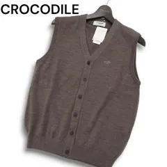 【新品 未使用】 CROCODILE クロコダイル 秋冬 ウール ワニ刺繍 ニット ベスト Sz.M メンズ
