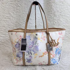 未使用保管品✨LAUREN RALPH LAUREN ローレンラルフローレン 花柄トートバッグ フラワープリント キャンバス×レザー 肩掛け A4 PC ビジネス カジュアル チャーム ハンドバッグ