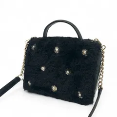 kate spade new york ケイトスペードニューヨーク ショルダーバッグ 2way ハンドバッグ ミニバッグ トップハンドル ファー ビジュー 斜め掛け クロスボディ もこもこ ブラック 黒