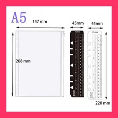 【スタッフおすすめ！】システム手帳リフィル ファスナーポケット LOORIPRO A5クリアポケット8枚 セット しおり定規 2枚付き 6穴システム手帳用