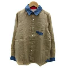 アールエヌエーエヌ RNA-N カジュアルシャツ 長袖 無地 麻 リネン M ベージュ くすみブルー /MA4