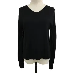 ナチュラルビューティーベーシック NATURAL BEAUTY BASIC セーター ニット プルオーバー Vネック 無地 薄手 ウール スリット 長袖 M 黒 ブラック