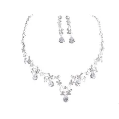 在庫処分 クリスマス 誕生日 花嫁 ロングピアス アクセサリー プレゼント ブライダル フラワー クリスタル ジルコニア キラキラ セット イヤリング ネックレス ウエディング [misaki]