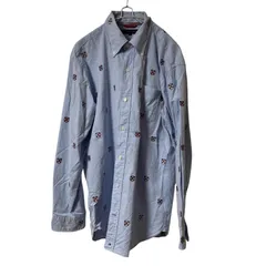 Z1573 TOMMY HILFIGER トミーヒルフィガー ボタンダウンシャツ ロゴ柄 ブルー サイズXL