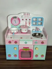 マザーガーデン限定 木製いちごキッチンセット／おままごと台／かわいいピンクカラー／中古品