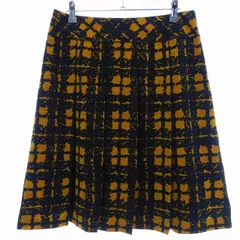 アンタイトル UNTITLED フレアスカート ひざ丈 タック サイドファスナー チェック 総柄 4 黄 イエロー ボトムス