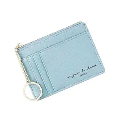 【迅速発送】[LEOLEO] 薄型カード入れ 小銭入れ フラグメントケース 男女兼用 キーホルダー付 定期入れ パスケース 名刺ケース (ブルー) 0