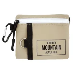 【迅速発送】定期入れ 小銭入れ メンズ レディース 財布 カラビナ 付き キーリング付き コインパスケース コンパクト 多収納 撥水 おしゃれ アウトドア デザイン ベージュ 1