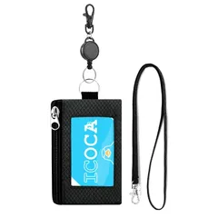 【迅速発送】パスケース 小銭入れ付き 財布付き カードケース 定期入れ 伸びる リール付き 黒 最大45cm メンズ レディース 子供 カード入れ アウトドア 防水 (KB662,黒) 0