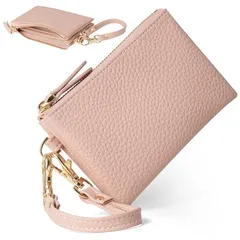 【迅速発送】Tonriga 小銭入れ レディース コインケース 薄い 札もカードも収納 かわいい ファスナー 小物収納 ポケット三つ 防水 旅行 通勤 対応 ミニ財布 多機能 軽量 コンパクト 腕帯付き ピンク 0