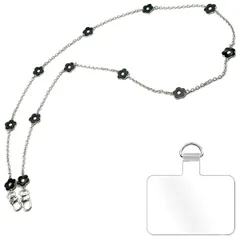 新品 [grooblue] スマホショルダー チェーンストラップ 花柄 斜めがけ 首掛け 肩掛け 携帯ストラップ スマホストラップ シルバーチェーン おしゃれ かわいい 細め iPhone Android 全機種対応 パッチ1枚