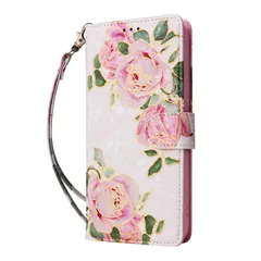 新品 [Dunalnuz] iPhone 13 / iPhone 14 用 ケース 手帳型 かわいい おしゃれ 花柄 デザイン ストラップ付き カード収納 小銭入れ ポケット スタンド機能 マグネット式 手帳 カバー アイフォン スマホケース(ピンク ローズ)