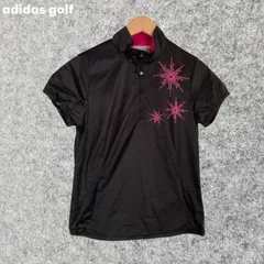adidas golf ハーフジップ黒シャツ ピンク刺繍 Mサイズ