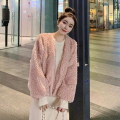 大人気❄️シンプルモコモコジャケット 冬の女子会やデートに✨パール 