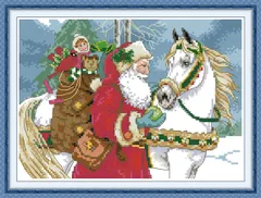 新品 IUHUI 14個 スタンプ入りクロスステッチキット 初心者 大人用 クリスマス準備 プレプリント DIY 14カラット 刺繍ソーイング スターターキット 針仕事 簡単なパターン (白馬)