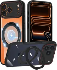 新品 iPhone 17 Pro Max ケース クリア リング付き 360°回転スタンド MagSafe対応 ワイアレス充電対応 耐衝撃 アイフォン 17 Pro Max カバー 軽量 薄型 人気 17promax スマホケース 透明 PC + TPU 車載