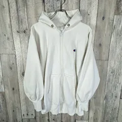OLD Champion 90s チャンピオン REVERSE WEAVE リバースウィーブ MADE IN USA  米国製 USA製 裏起毛 ホワイト 無地 肉厚 厚地 スウェット スエット ジップアップ パーカー メンズ L サイズ
