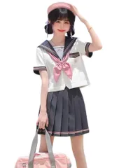 新品 [YAISHN] セーラー服 制服 コスプレ ハロウィン 仮装 前開き 長袖 半袖 スカート 蝶結ぶ リボン プリーツスカート 人気 女子制服 本格制服 二本 JK 高校生 文化祭 学歳 入学式 卒業式 清純 可愛い レディース 3点セット
