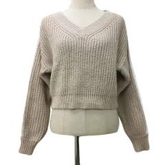 スナイデル SNIDEL セーター ニット プルオーバー Vネック ライン クロップド 長袖 F ベージュ 白 ホワイト
