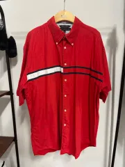 トミーヒルフィガー レッド 半袖 オールドスクール pk シャツ XL