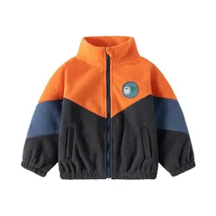 【新品】 [Volunboy] フリースジャケット キッズ 男の子 コート 保温 防寒 子供 アウター ジャンパー フードなし 通園 通学 90-130cm (オレンジ,110) 1