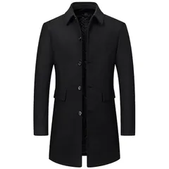 【新品】 [GmrvaMen] チェスターコート ロングコート メンズ ウールコート メルトン ステンカラーコート 紳士服 通勤 無地 アウター 暖かい 厚手 防寒着 カジュアル おしゃれ 秋冬 冬服 (ブラック, XL) 1