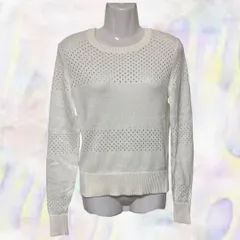 UNIQLO　UNDERCOVER　ユニクロ　アンダーカバー　ニット　ホワイト　レディース　ドット　セーター　透かし網　ボーダー　伸縮性あり