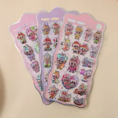 【新品】超人気 LABUBU ラブブ 3枚セット 七色彩虹レーザーシール 3D 立体クリスタルステッカー 可愛い キャラクター シールセット 手帳デコ スクラップブック 日記帳