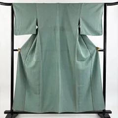 小紋 身丈157cm 裄丈64cm M 単衣 墨流し 灰緑 正絹 名品 【中古】