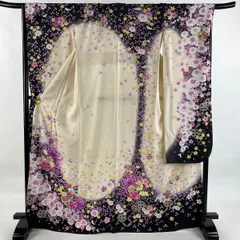 振袖 身丈168cm 裄丈68.5cm L 袷 鼓 桜 銀通し 刺繍 クリーム 正絹 逸品 【中古】