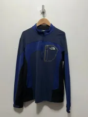 90 ザノースフェイス ブルー/ネイビー ハーフジップアップ 長袖Tシャツ