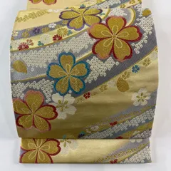 【美品】 袋帯 秀品 振袖向き 桜 桜の花びら 金糸 箔 金色 六通 正絹 【中古】