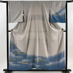 付下げ 身丈157cm 裄丈66cm M 袷 霞 金彩 ぼかし 灰紫 正絹 秀品 一つ紋 【中古】