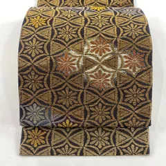 【美品】 袋帯 名品 花 幾何学 箔 灰紫 六通 正絹 【中古】