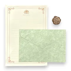 新品 レターセット マカロンカラー 【グリーン】 封筒6枚 便箋12枚 シール6枚 手紙 パステルカラー 淡色 メッセージカード 招待状 お見舞い ラブレター 誕生日 結婚式